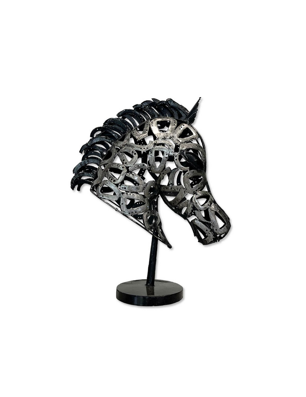 Sculpture tête de cheval en métal noir 85x60 cm
