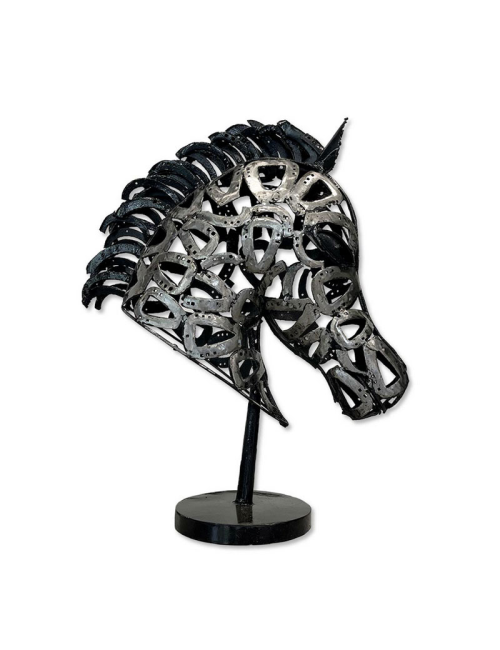 Sculpture tête de cheval en métal noir 85x60 cm