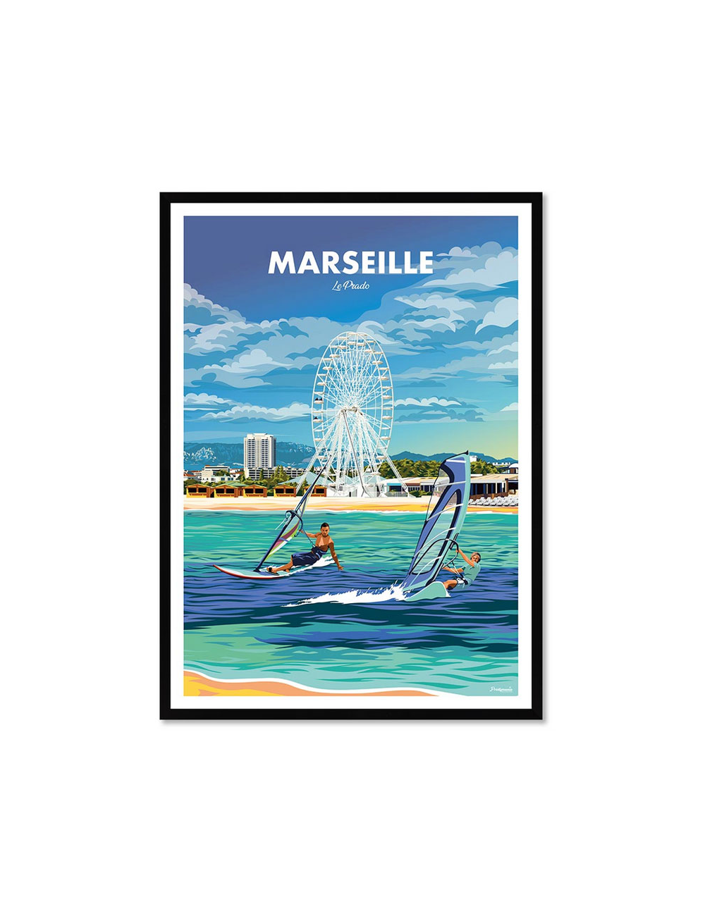 Affiche rétro Marseille encadrée – Le Prado et plage