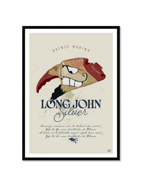 Affiche rétro pirate encadrée – Long John Silver
