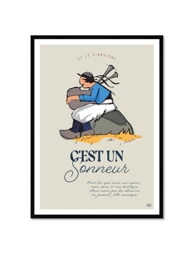 Affiche rétro bretonne encadrée – C’est un sonneur