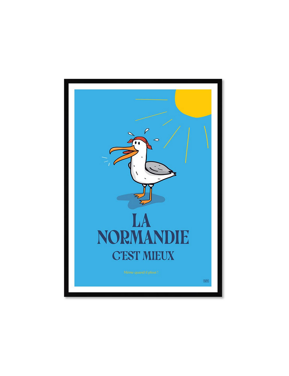 Affiche humour rétro Normandie encadrée – Goéland en sueur