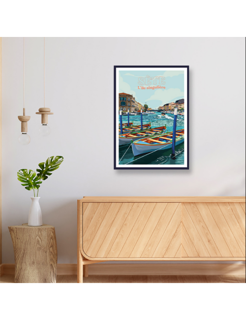 Affiche vintage encadrée de Sète canal animé