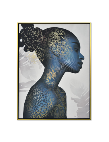 Tableau femme bleue dorée profil – toile 60x80 cm