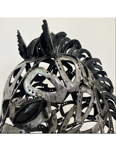 Sculpture tête de cheval en métal noir 85x60 cm