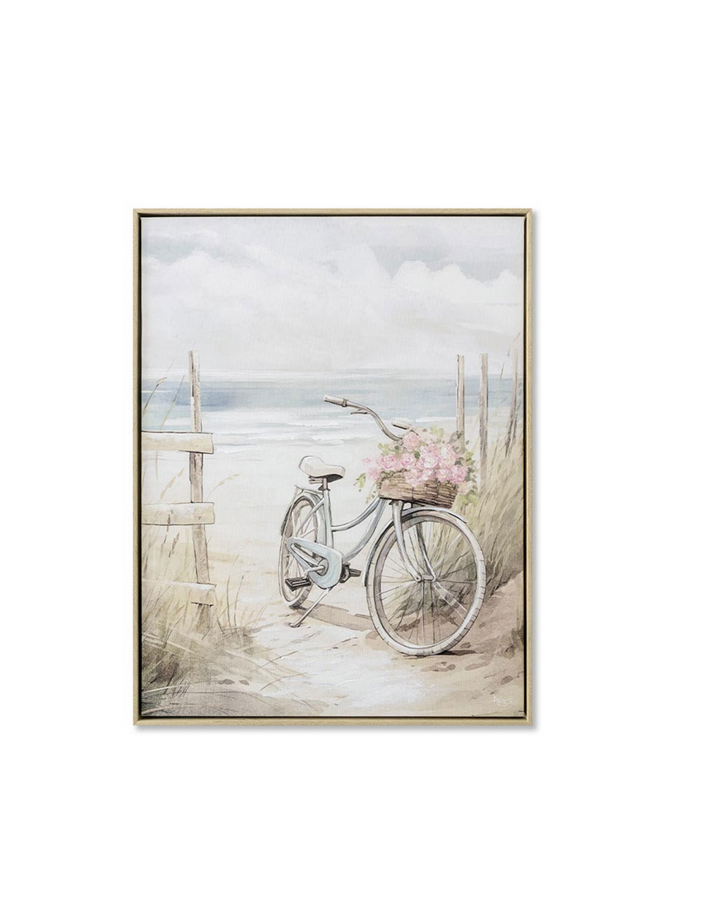 Tableau vélo plage fleurs roses