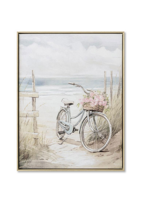Tableau vélo plage fleurs roses
