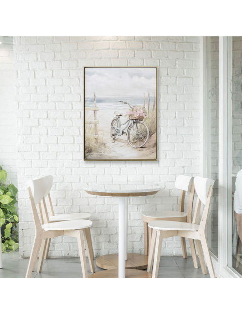 Tableau vélo plage fleurs roses