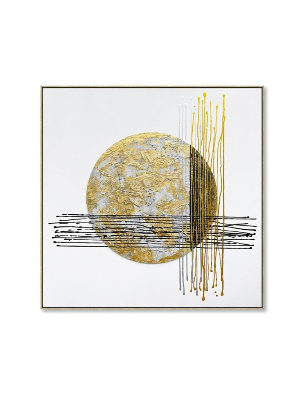 Tableau abstrait cercle doré – toile 80x80 cm