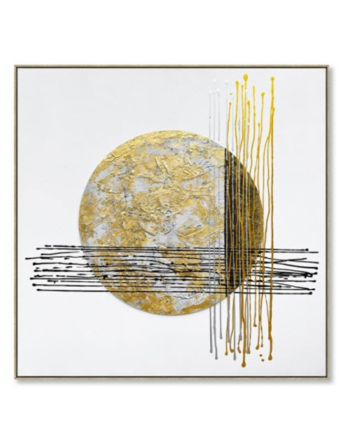 Tableau abstrait cercle doré – toile 80x80 cm