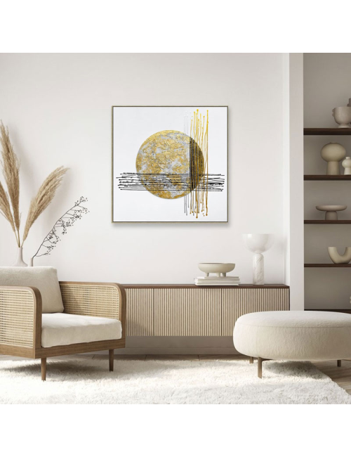 Tableau abstrait cercle doré – toile 80x80 cm