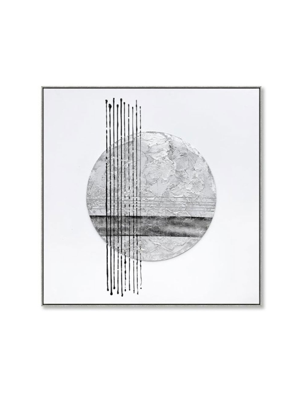 Tableau abstrait cercle argent – toile moderne 80x80 cm