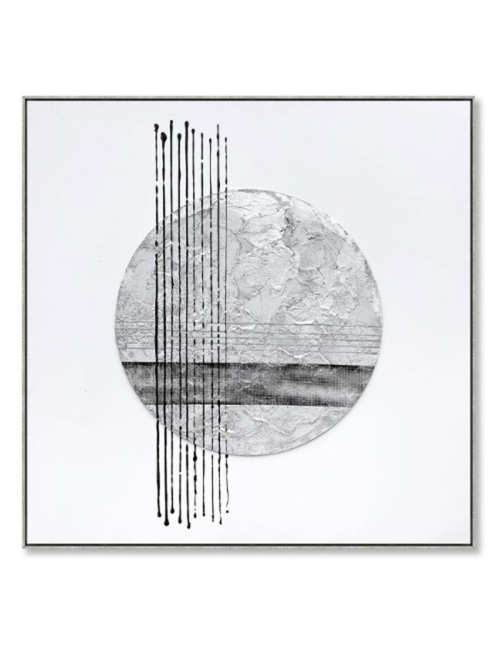 Tableau abstrait cercle argent – toile moderne 80x80 cm