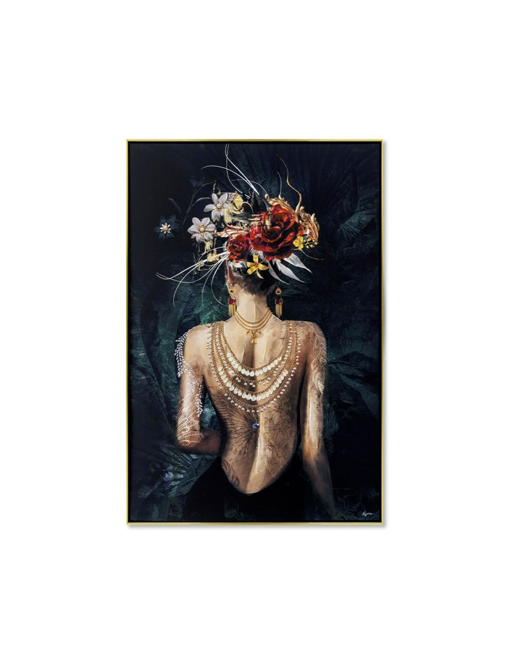 Tableau femme tatouée et fleurie – toile 80x120 cm