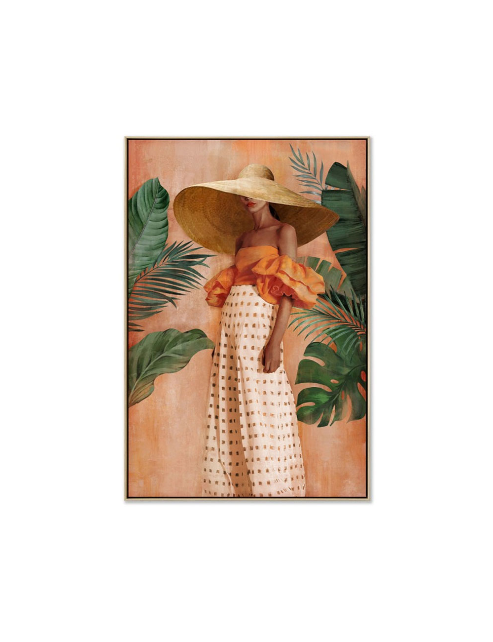 Tableau femme tropicale en jupe à carreaux – toile 80x120