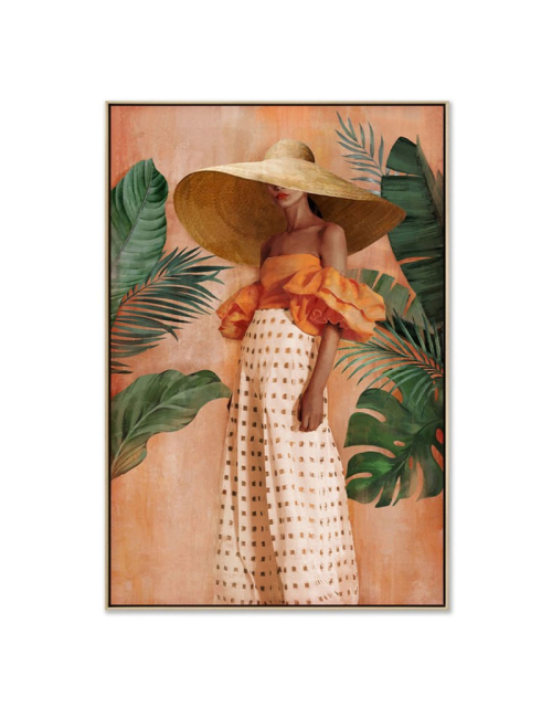 Tableau femme tropicale en jupe à carreaux – toile 80x120
