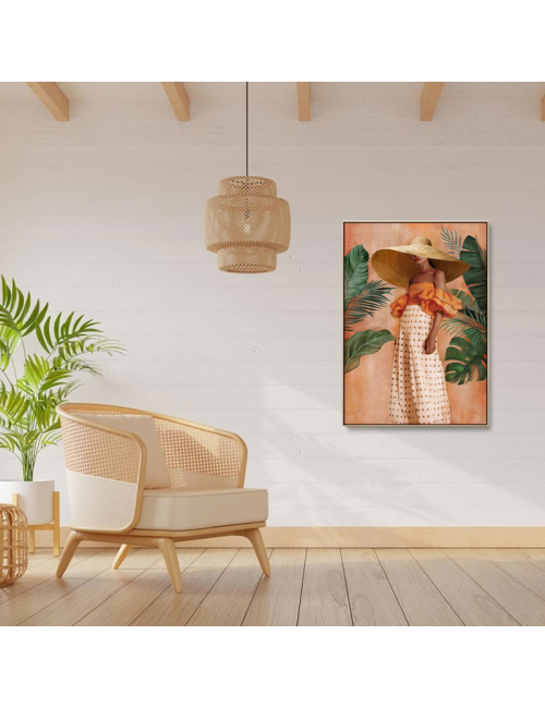 Tableau femme tropicale en jupe à carreaux – toile 80x120