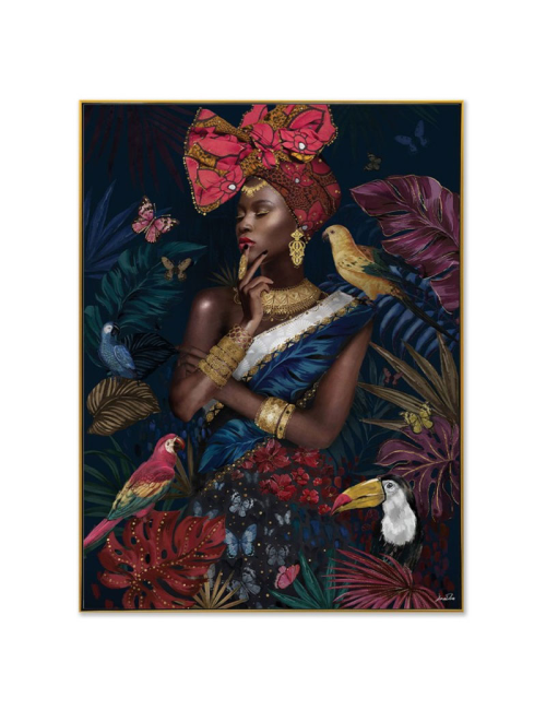 Tableau femme africaine et oiseaux tropicaux – toile 60x80