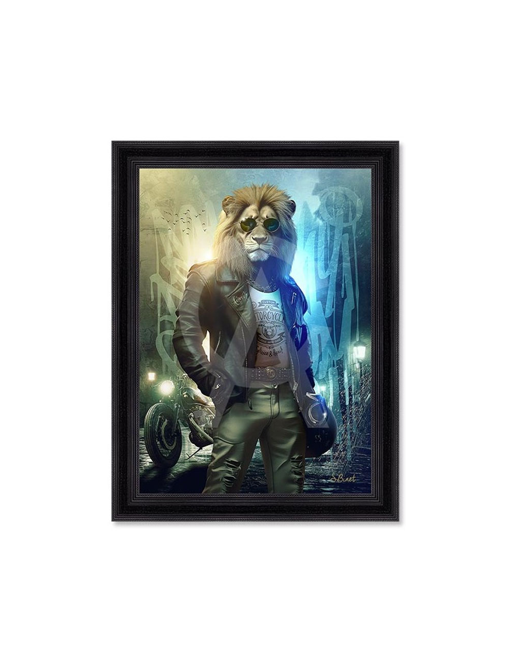 Tableau Lion motard – Sylvain Binet
