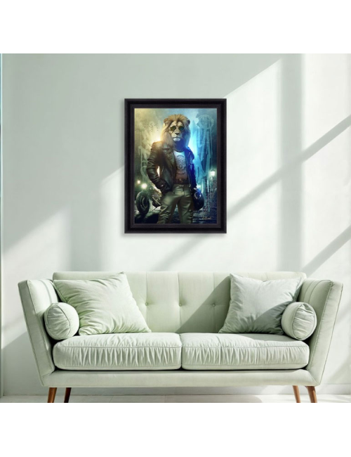 Tableau Lion motard – Sylvain Binet