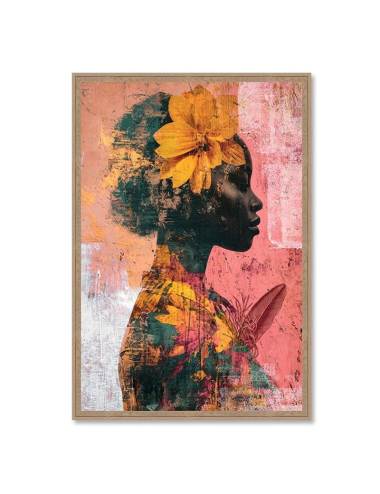 Tableau portrait féminin fleuri