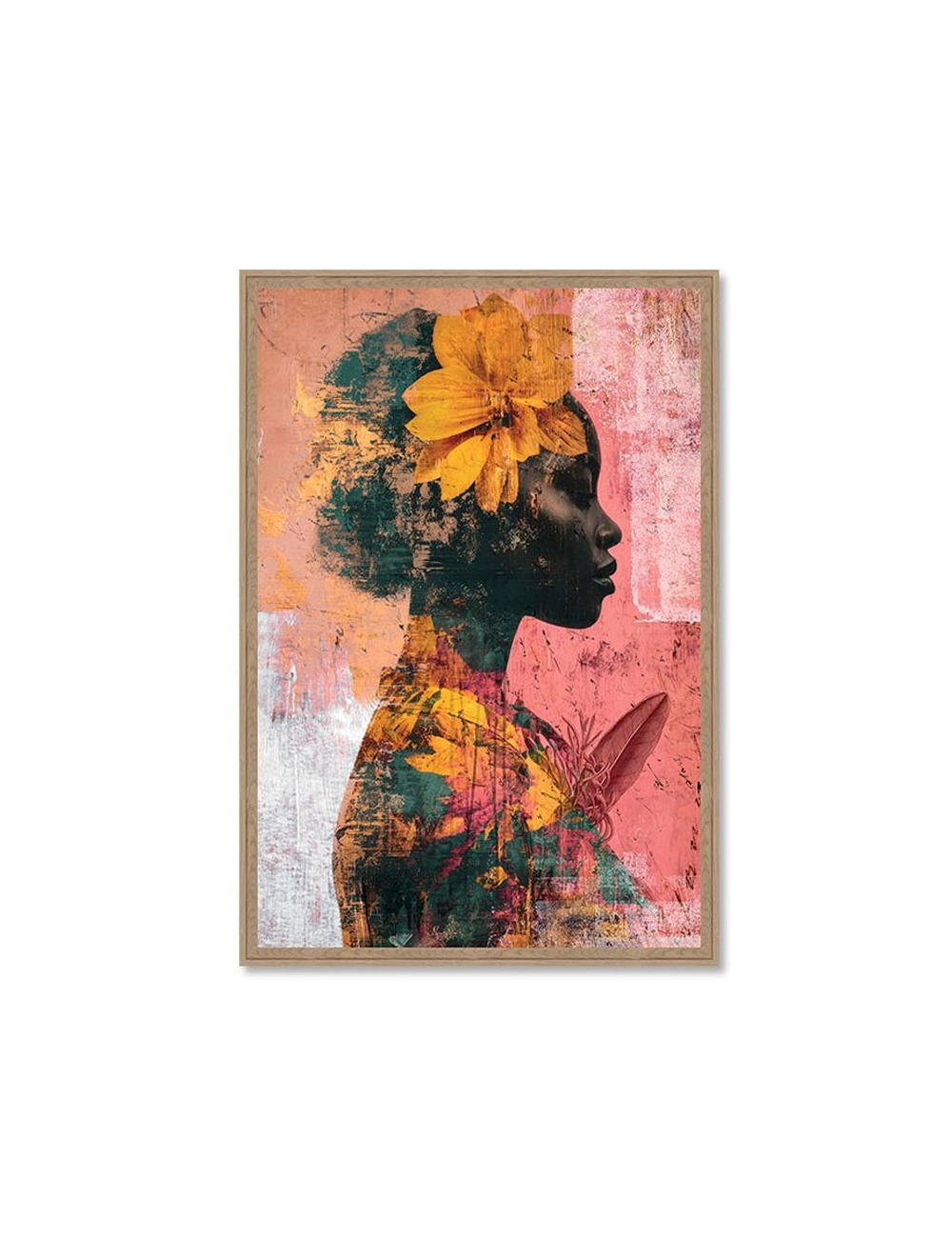 Tableau 80x120 portrait féminin fleuri