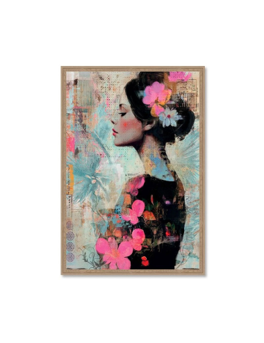 Tableau portrait féminin floral design contemporain