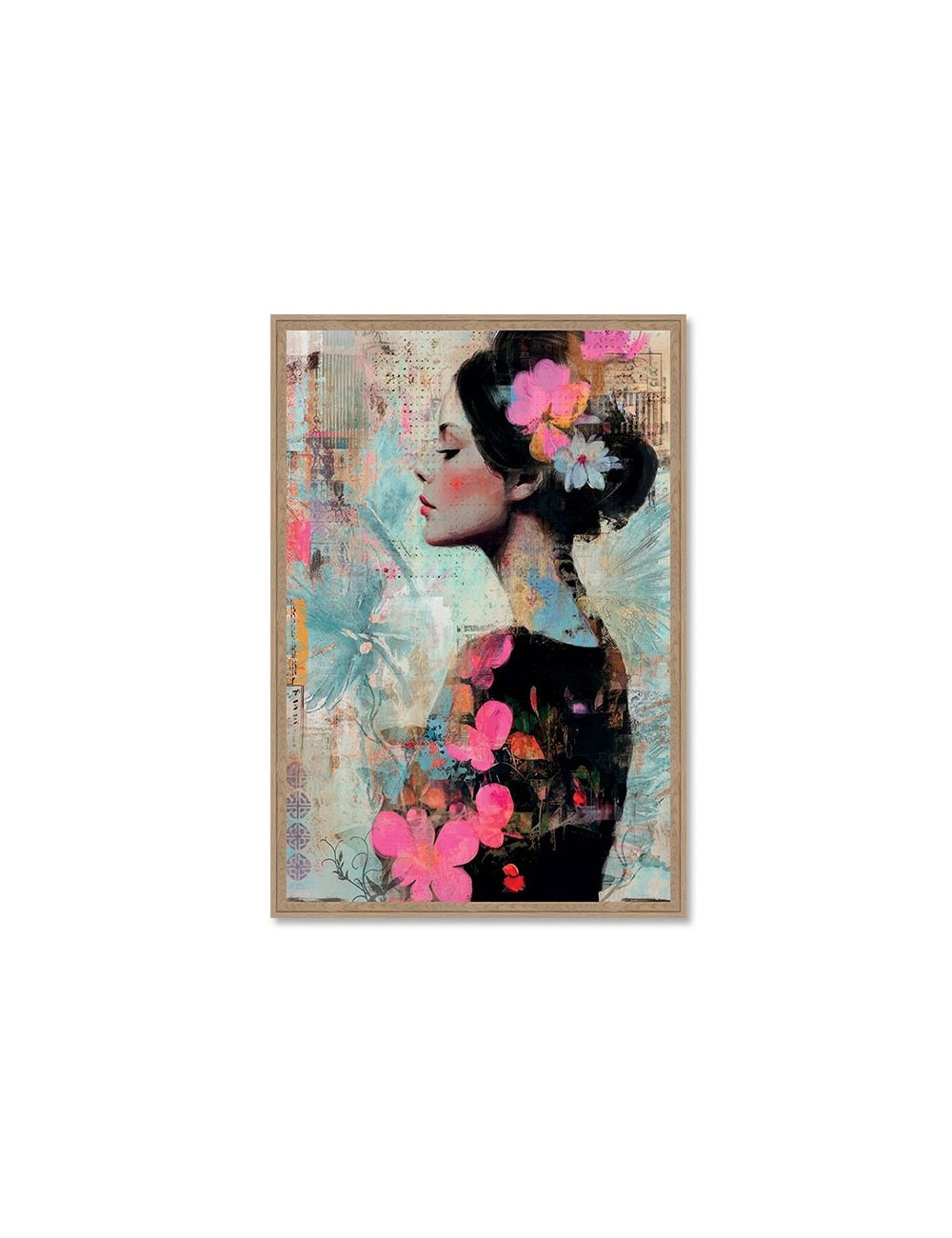 Tableau 80x120 portrait féminin floral