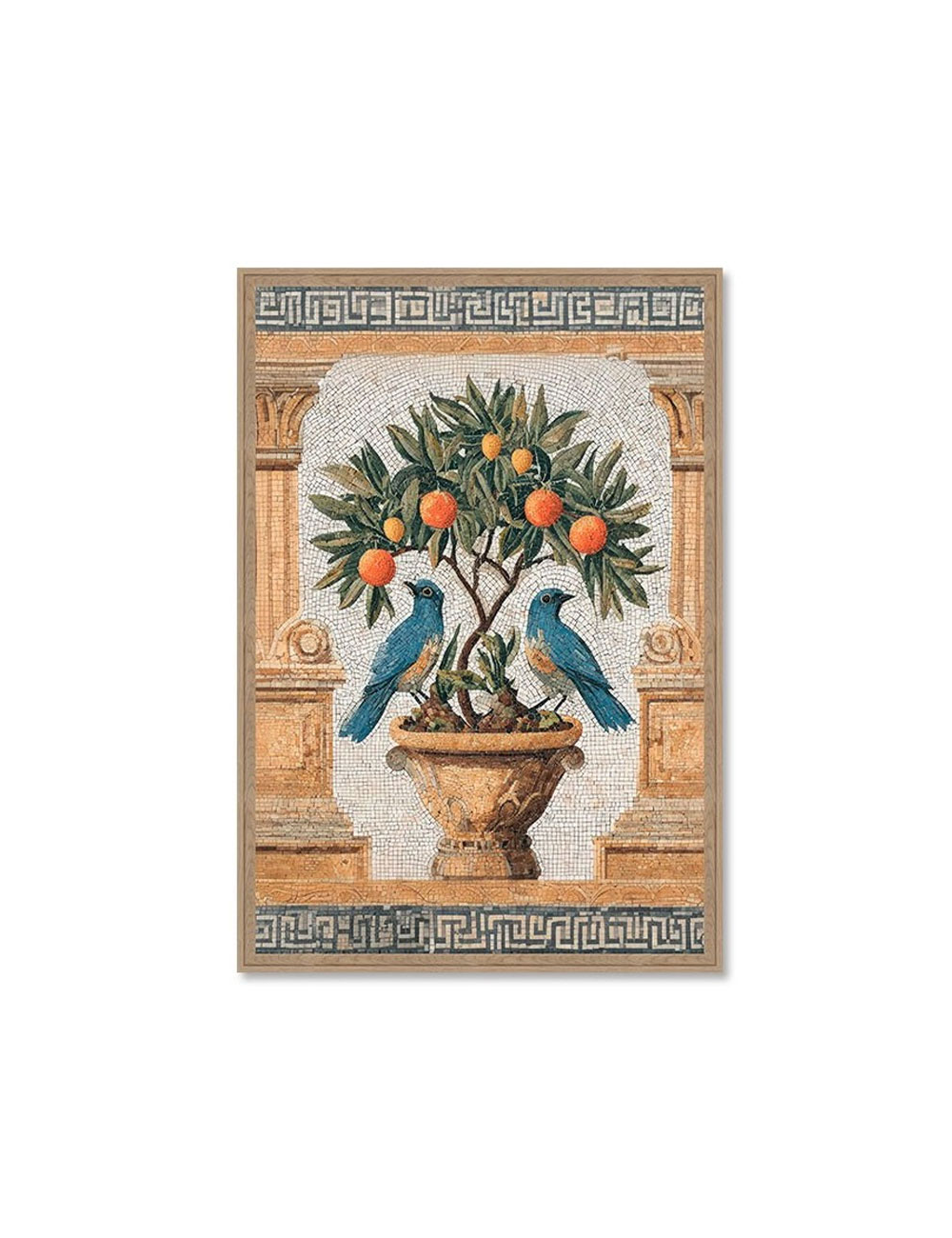 Tableau style mosaïque antique oiseaux et oranger