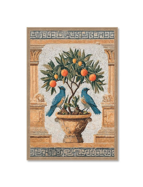 Tableau 80x120mosaïque antique oranger et oiseaux