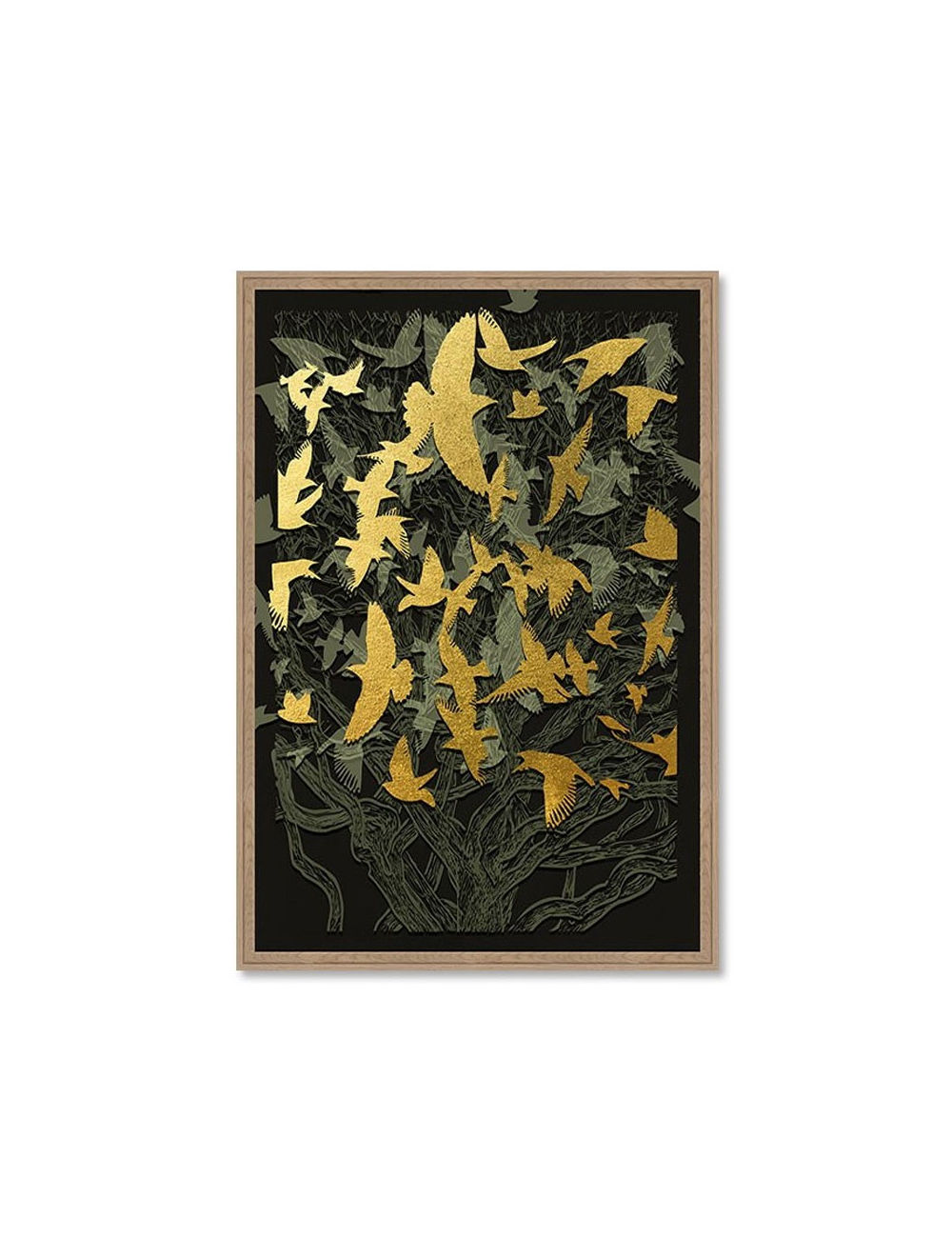 Tableau oiseaux dorés design contemporain chic