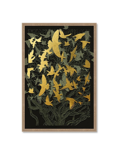 Tableau oiseaux dorés design contemporain chic