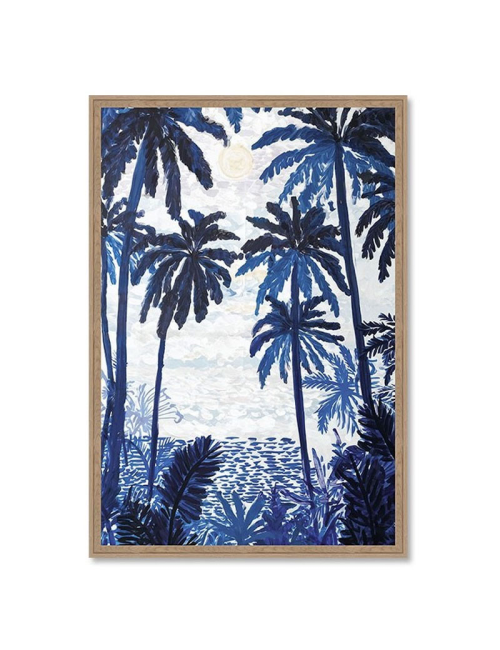 Tableau 80x120 palmiers tropicaux bleu moderne
