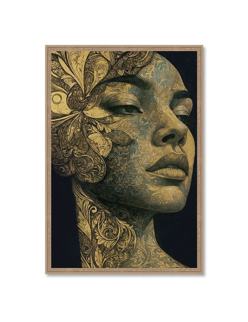 Tableau portrait femme doré art décoratif moderne