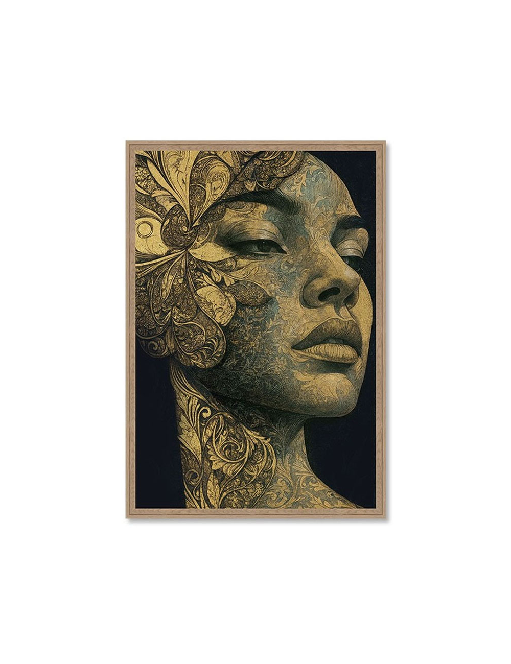 Tableau 80x120 portrait femme doré artistique