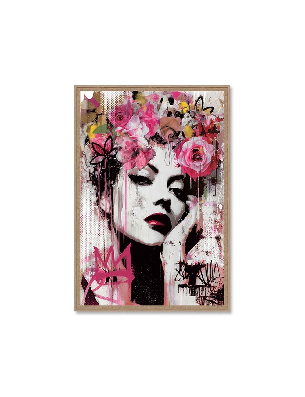 Tableau street art femme fleurs graffiti