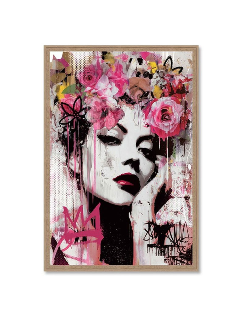 Tableau 80x120 street art femme fleurs moderne