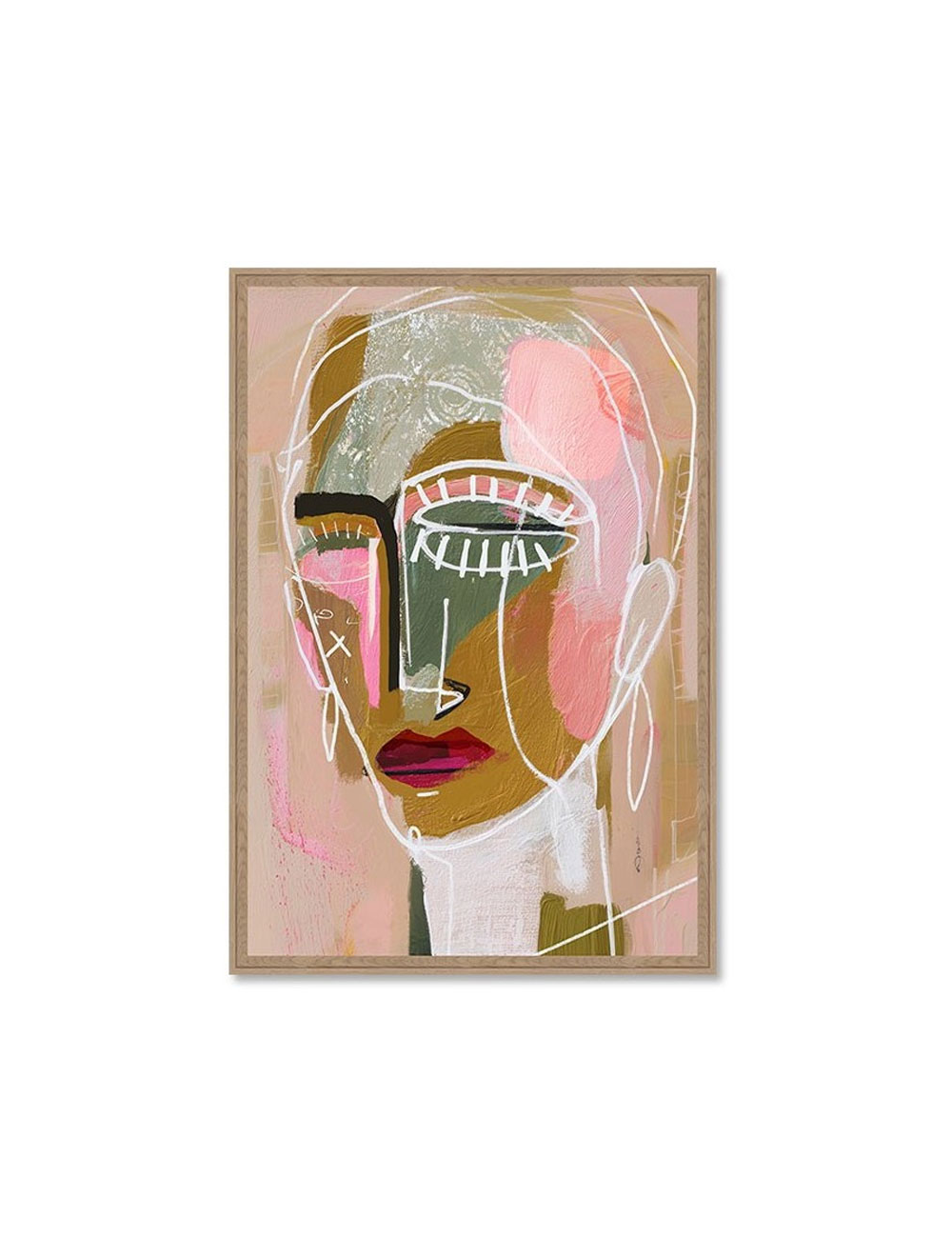 Tableau abstrait portrait moderne aux tons roses