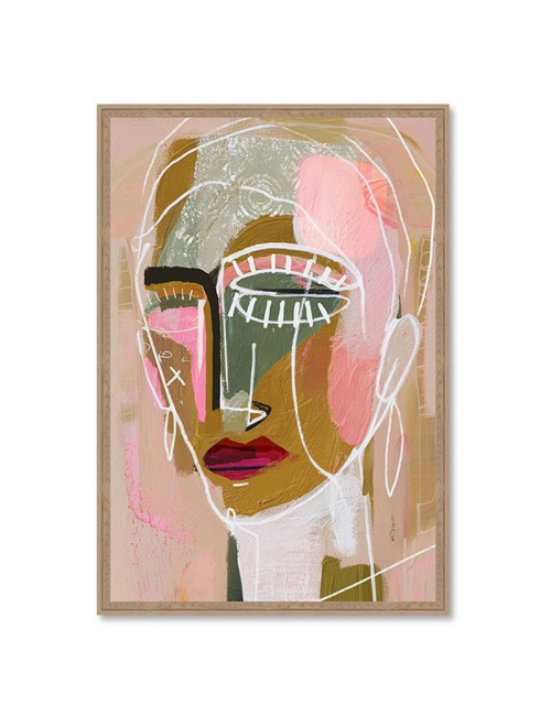 Tableau abstrait portrait moderne aux tons roses