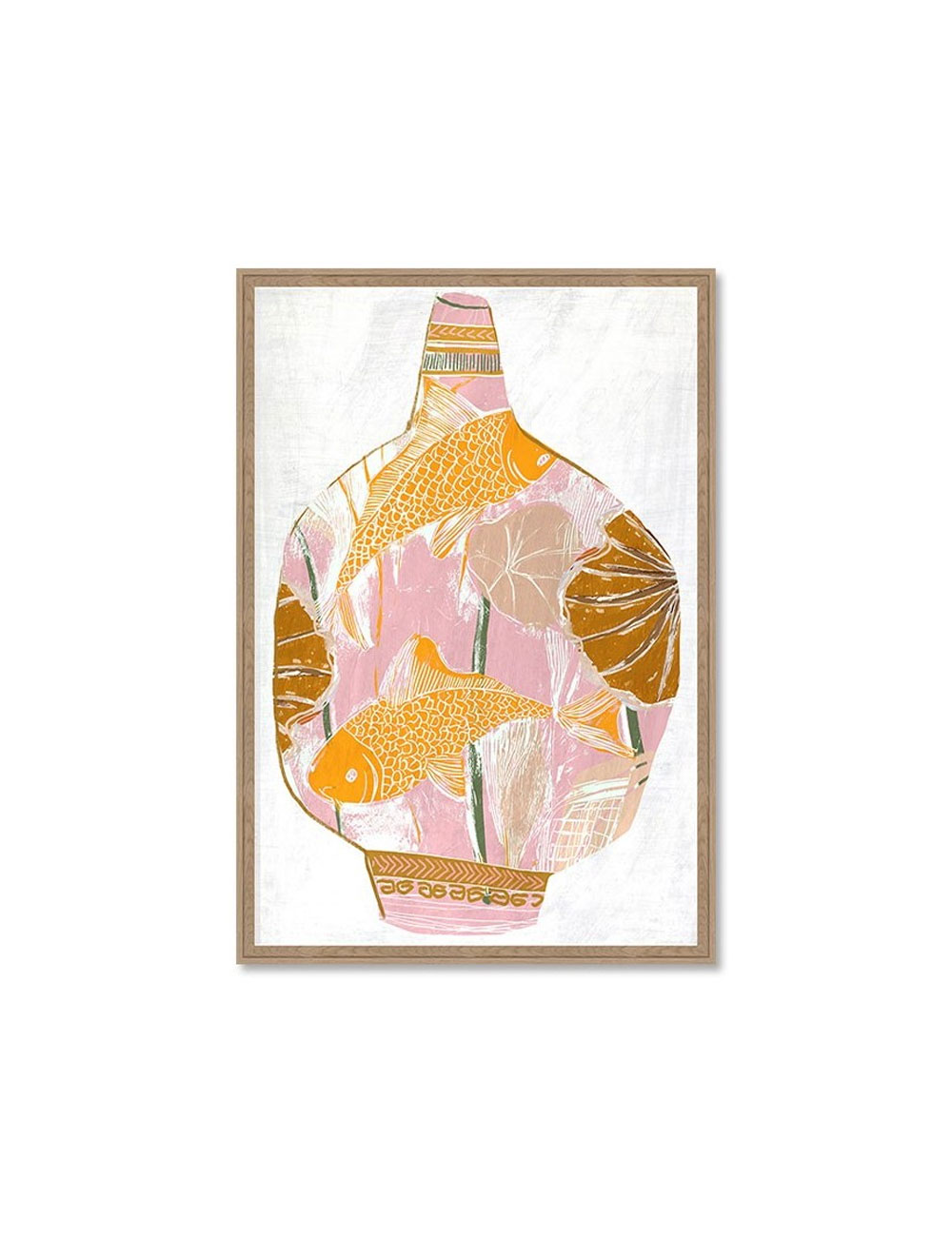 Tableau vase décoratif poissons dorés et fleurs lotus