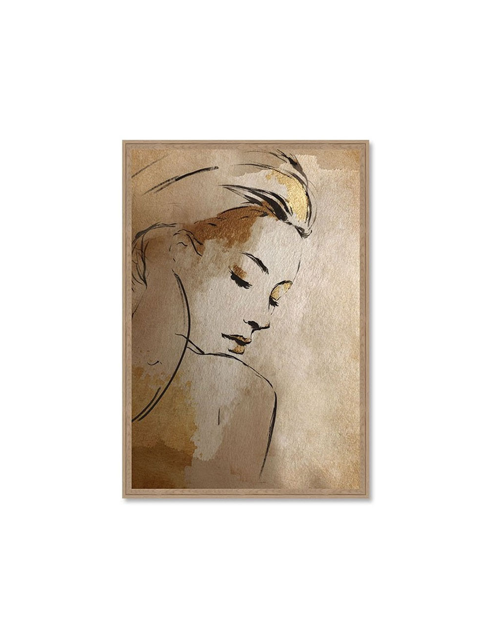 Tableau portrait femme moderne tons dorés