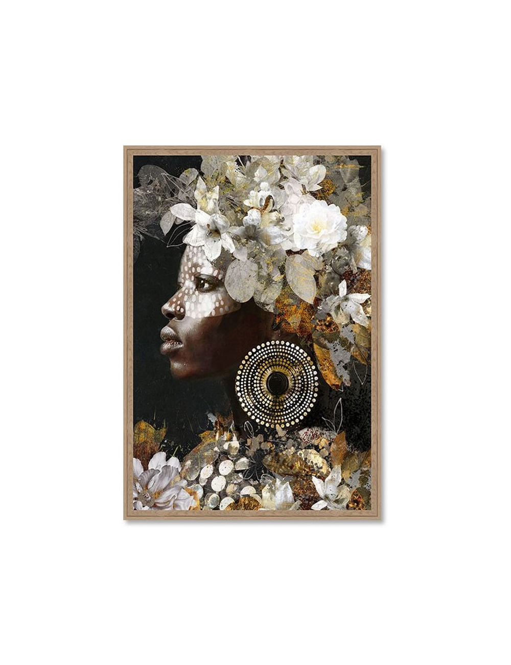 Tableau femme fleurs blanches 80x120 design moderne