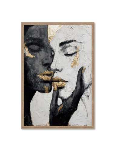 Tableau couple noir et blanc doré