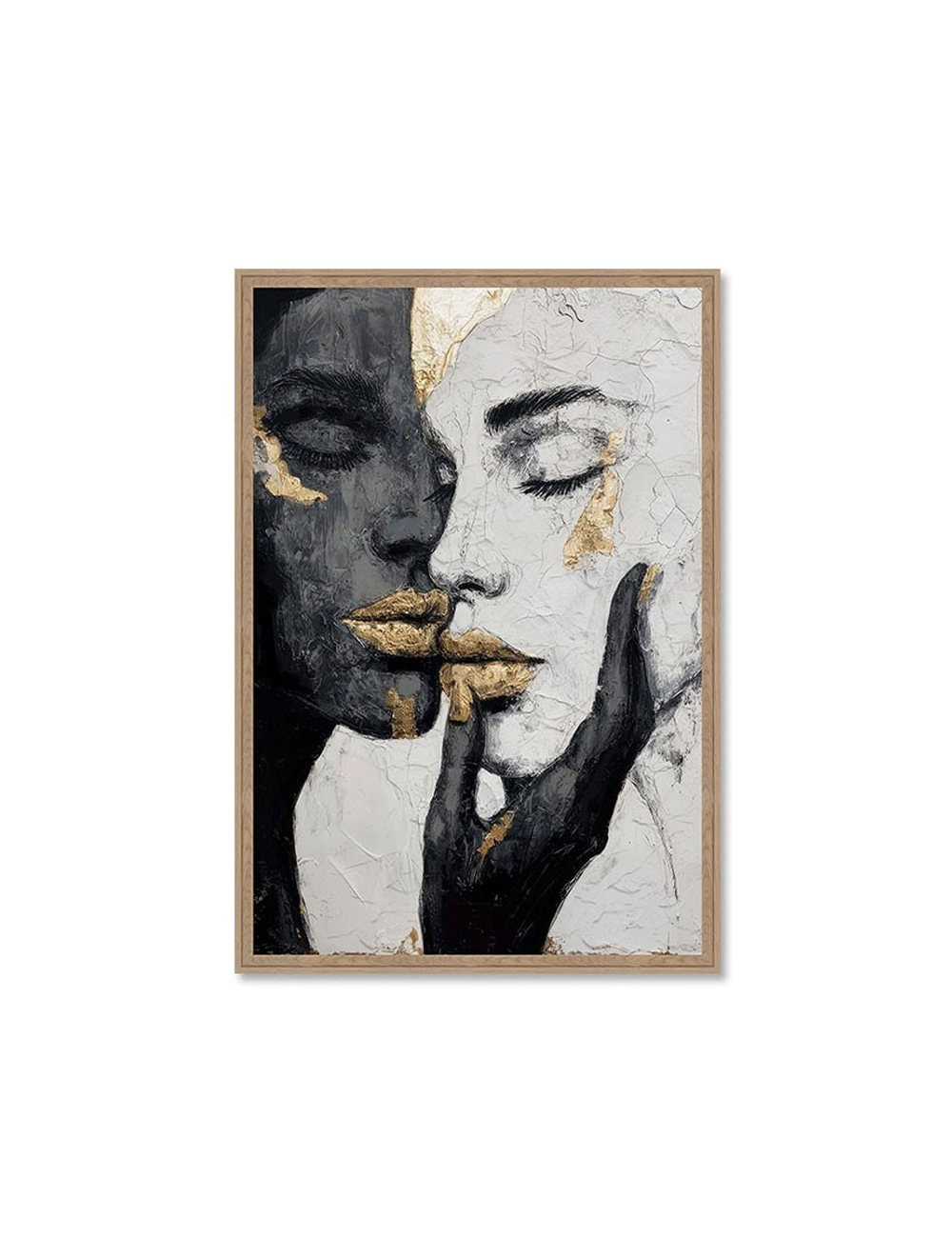 Tableau couple 80x120 noir et blanc doré design moderne