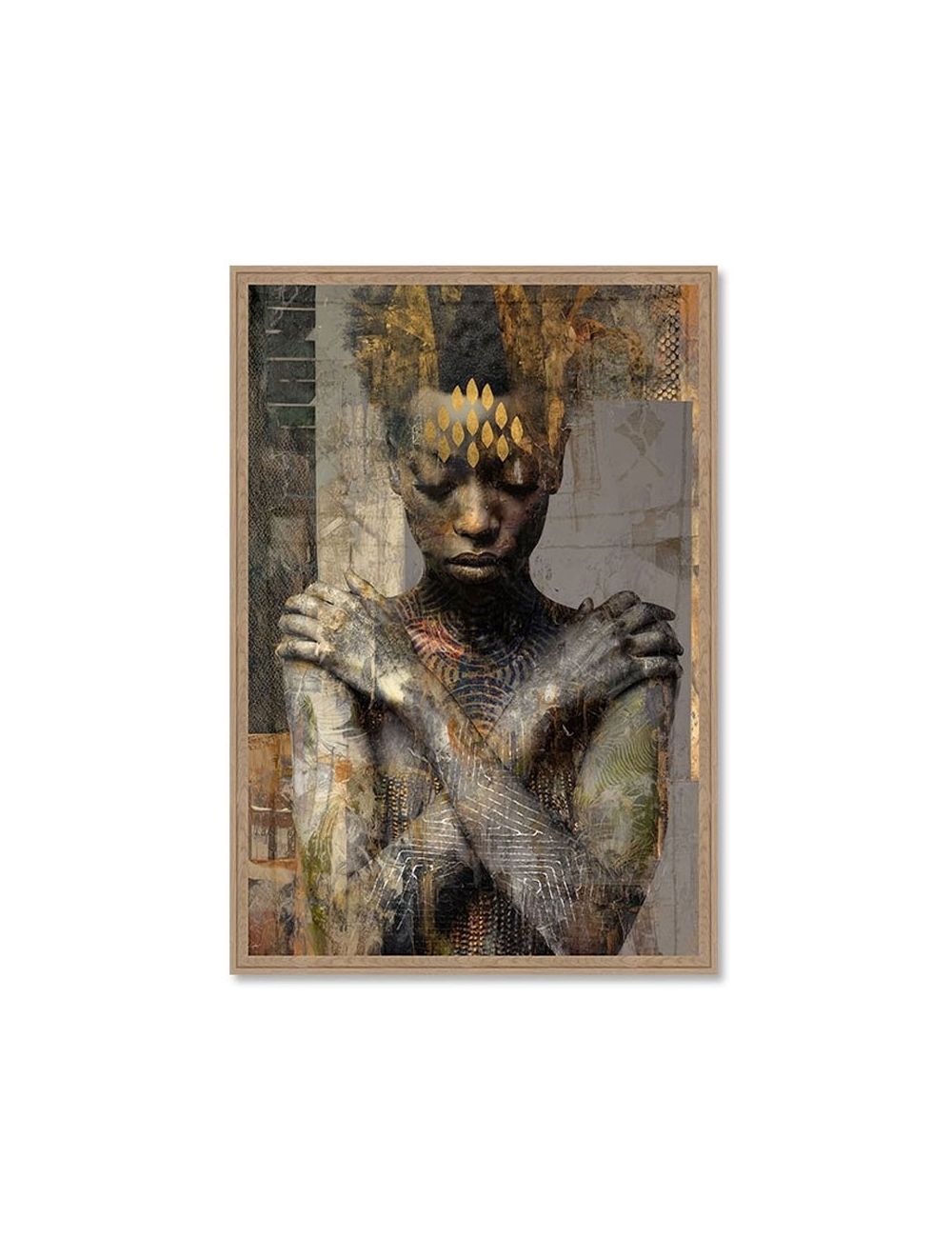Tableau portrait femme ethnique doré 80x120