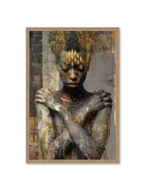 Tableau portrait femme ethnique doré 80x120