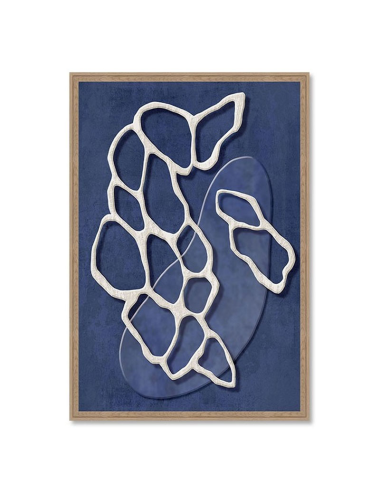 Tableau abstrait bleu motifs organiques effet texturé