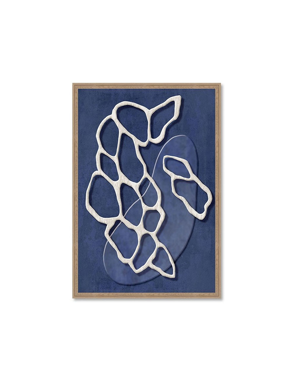 Tableau abstrait bleu motifs organiques effet texturé