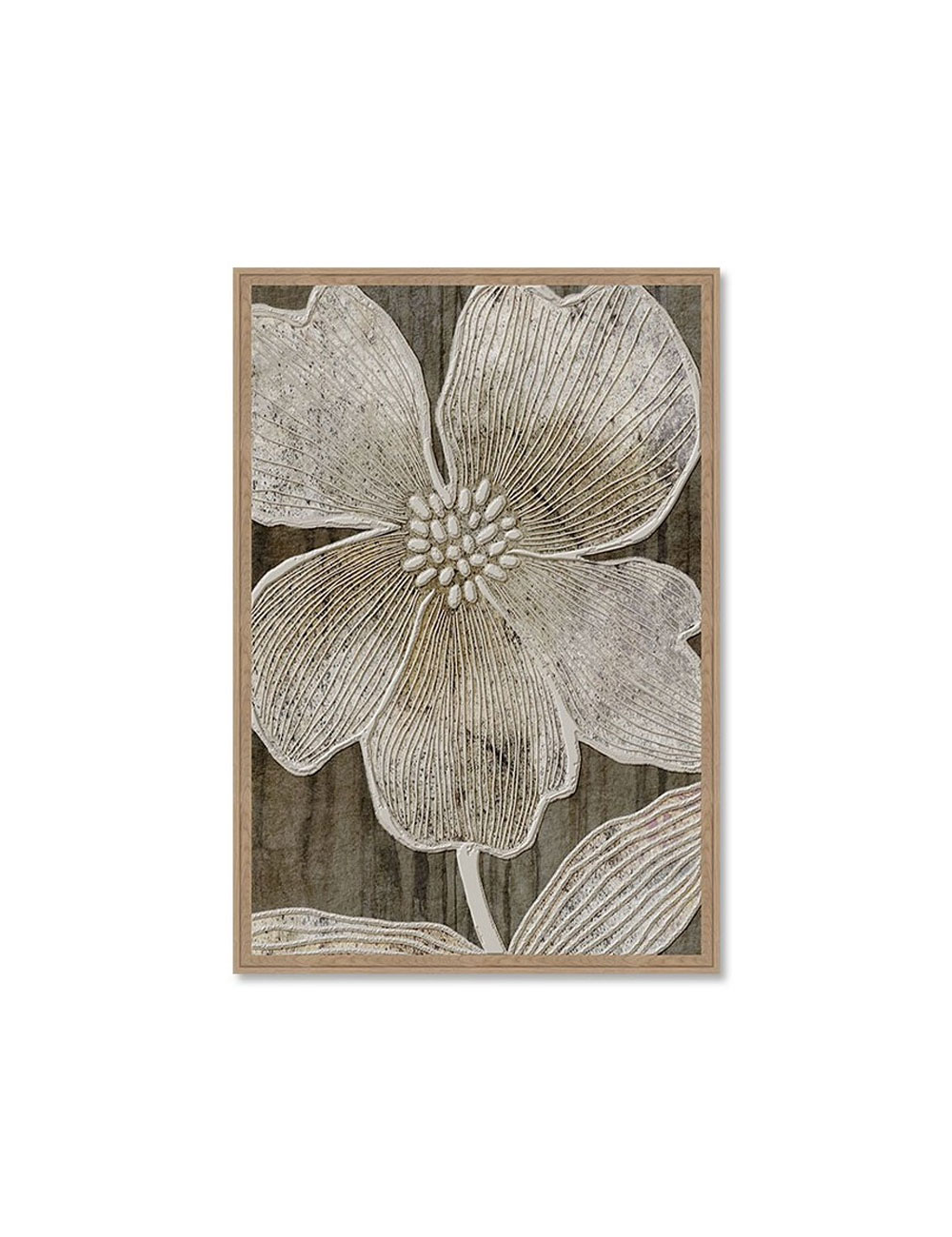 Tableau fleur effet broderie beige et brun