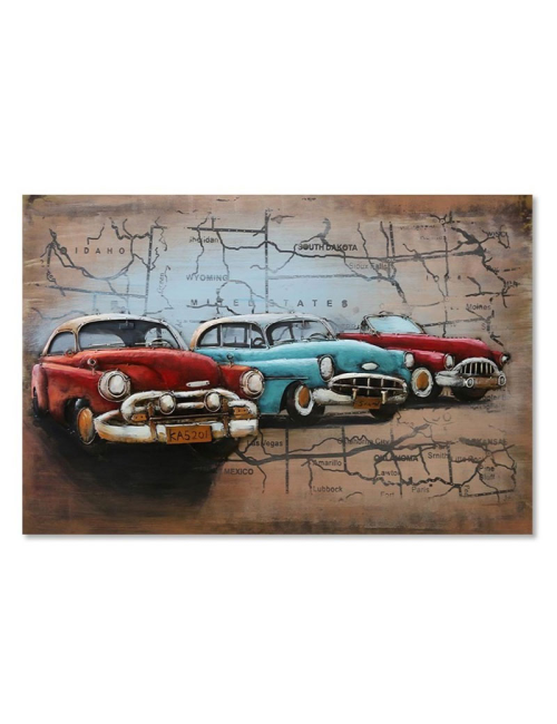 Tableau métal 3D voitures américaines rétro 80x120
